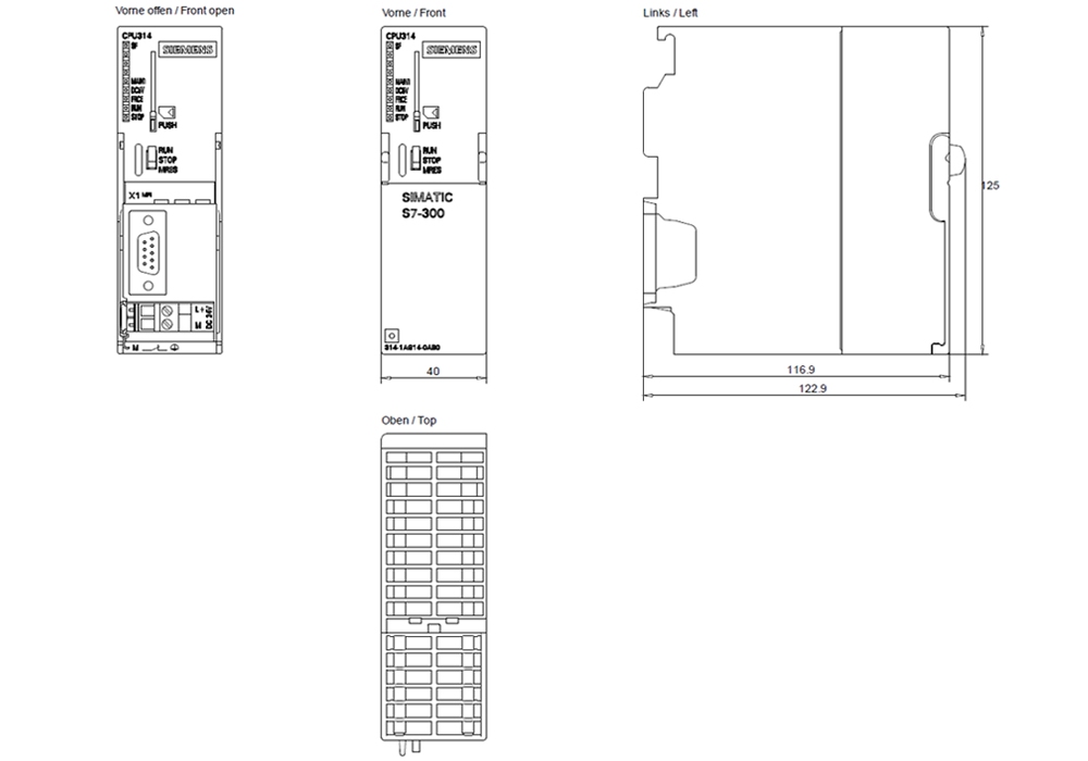 Kích thước Siemens Simatic 6ES7314-1AG14-0AB0 : Bộ xử lý trung tâm CPU 314 Simatics S7-300