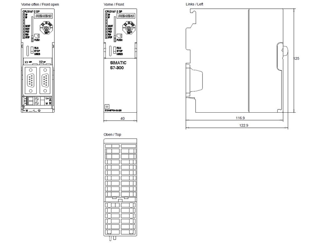 Kích thước Siemens Simatic 6ES7315-6FF04-0AB0 : Bộ xử lý trung tâm CPU 315F-2DP Simatics S7-300