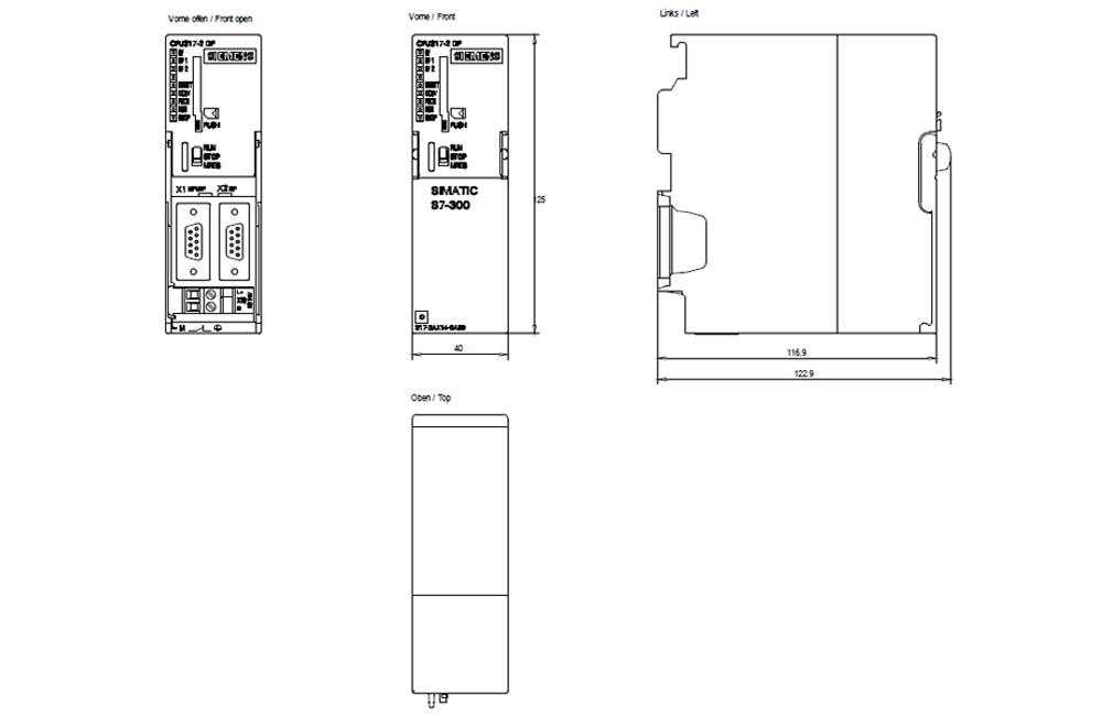 Kích thước Siemens Simatic 6ES7317-2AK14-0AB0 : Bộ xử lý trung tâm CPU 317-2 DP Simatics S7-300