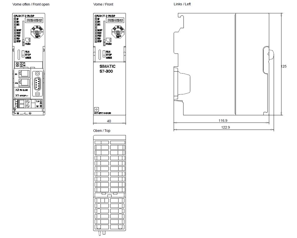 Kích thước Siemens Simatic 6ES7317-2FK14-0AB0 : Bộ xử lý trung tâm CPU 317F-2 PN/DP Simatics S7-300