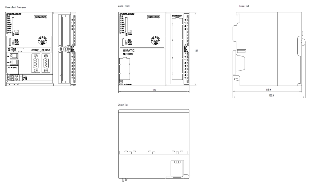 Kích thước Siemens Simatic 6ES7317-7TK10-0AB0 : Bộ xử lý trung tâm CPU 317T-3 PN/DP Simatics S7-300