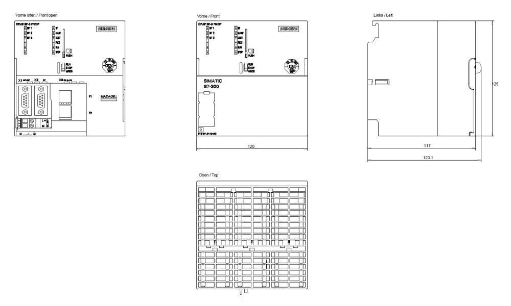 Kích thước Siemens Simatic 6ES7318-3EL01-0AB0 : Bộ xử lý trung tâm CPU 319-3 PN/DP Simatics S7-300