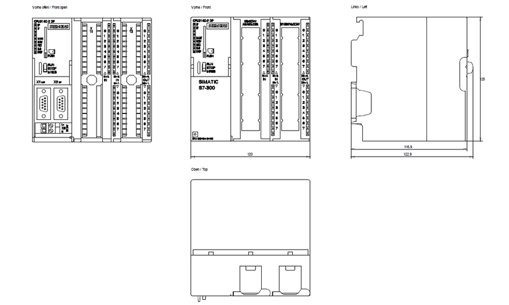 Kích thước Siemens Simatic 6ES7314-6CH04-0AB0 : Bộ xử lý trung tâm CPU 314C-2 DP Simatics S7-300
