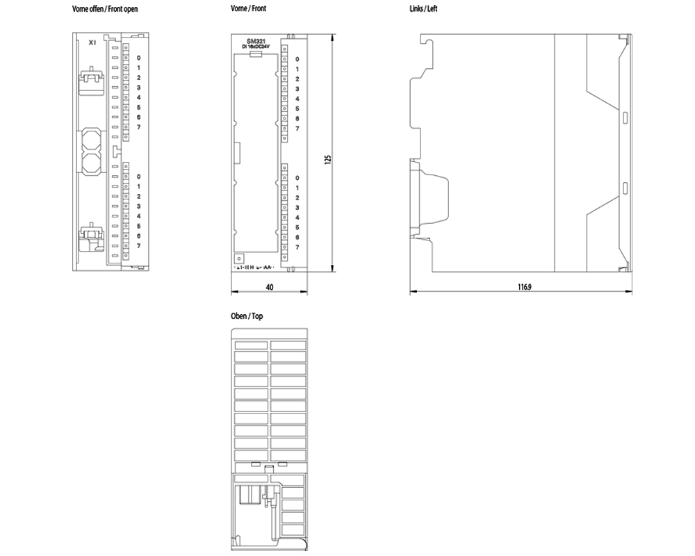 Kích thước Siemens Simatic 6ES7321-1BH10-0AA0 : Mô đun kết nối SM321 Simatics S7-300