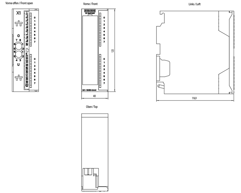 Kích thước Siemens Simatic 6ES7321-1BH50-0AA0 : Mô đun kết nối SM321 Simatics S7-300
