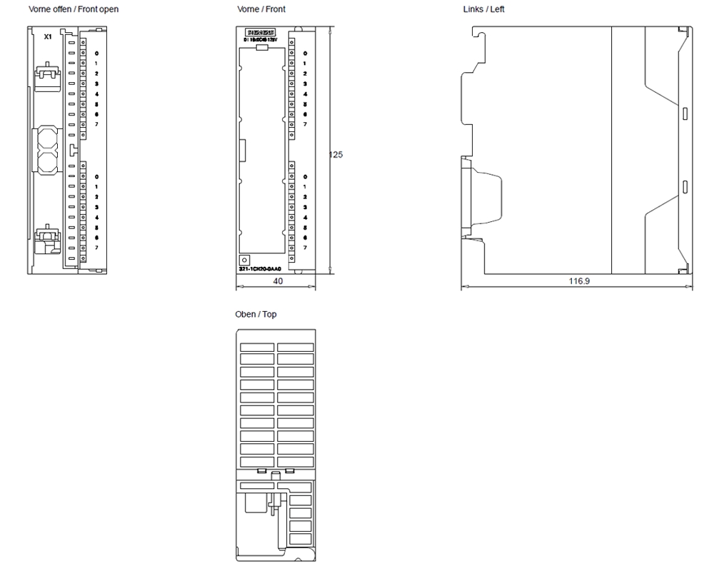 Kích thước Siemens Simatic 6ES7321-1CH20-0AA0 : Mô đun kết nối SM321 Simatics S7-300