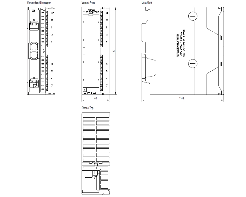 Kích thước Siemens Simatic 6ES7322-1FF01-0AA0 : Mô đun kết nối SM322 Simatics S7-300