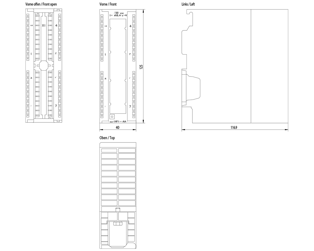 Kích thước Siemens Simatic 6ES7322-1HF10-0AA0 : Mô đun kết nối SM322 Simatics S7-300