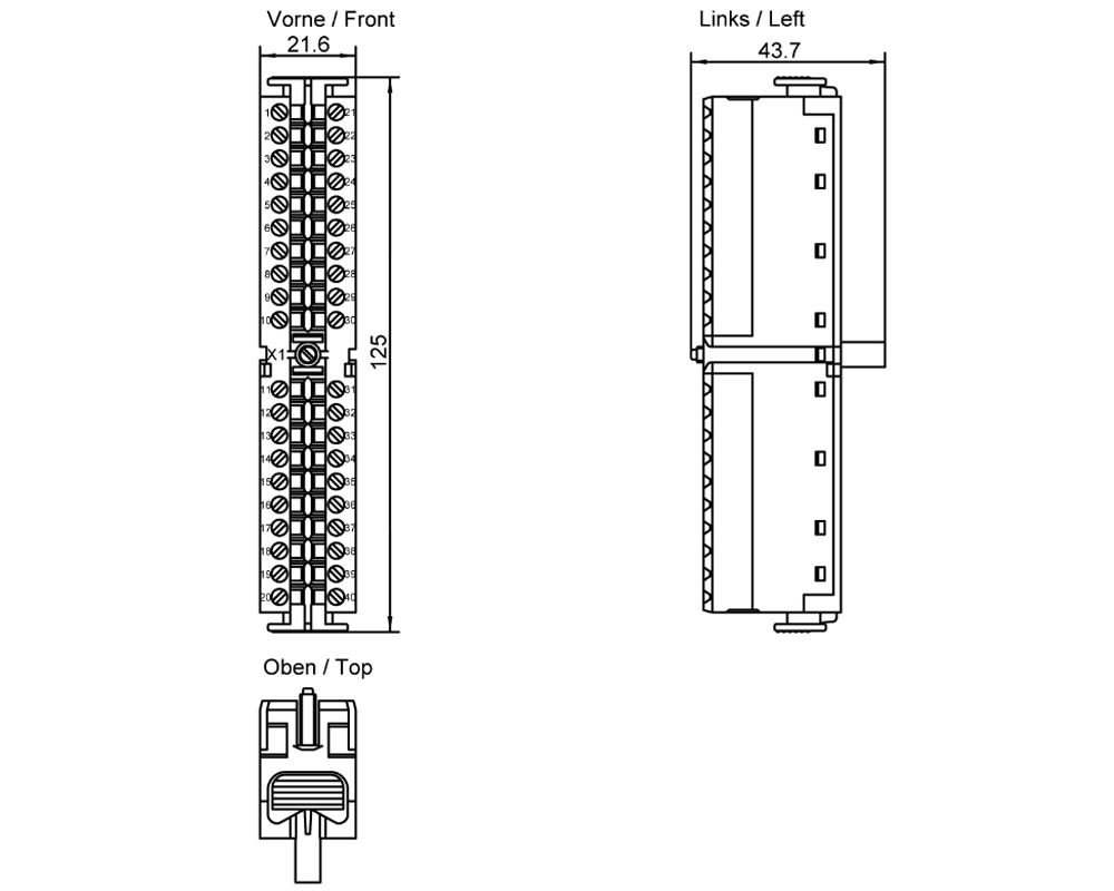Kích thước Siemens Simatic 6ES7392-1AM00-0AA0 : Đầu nối cáp Simatics S7-300
