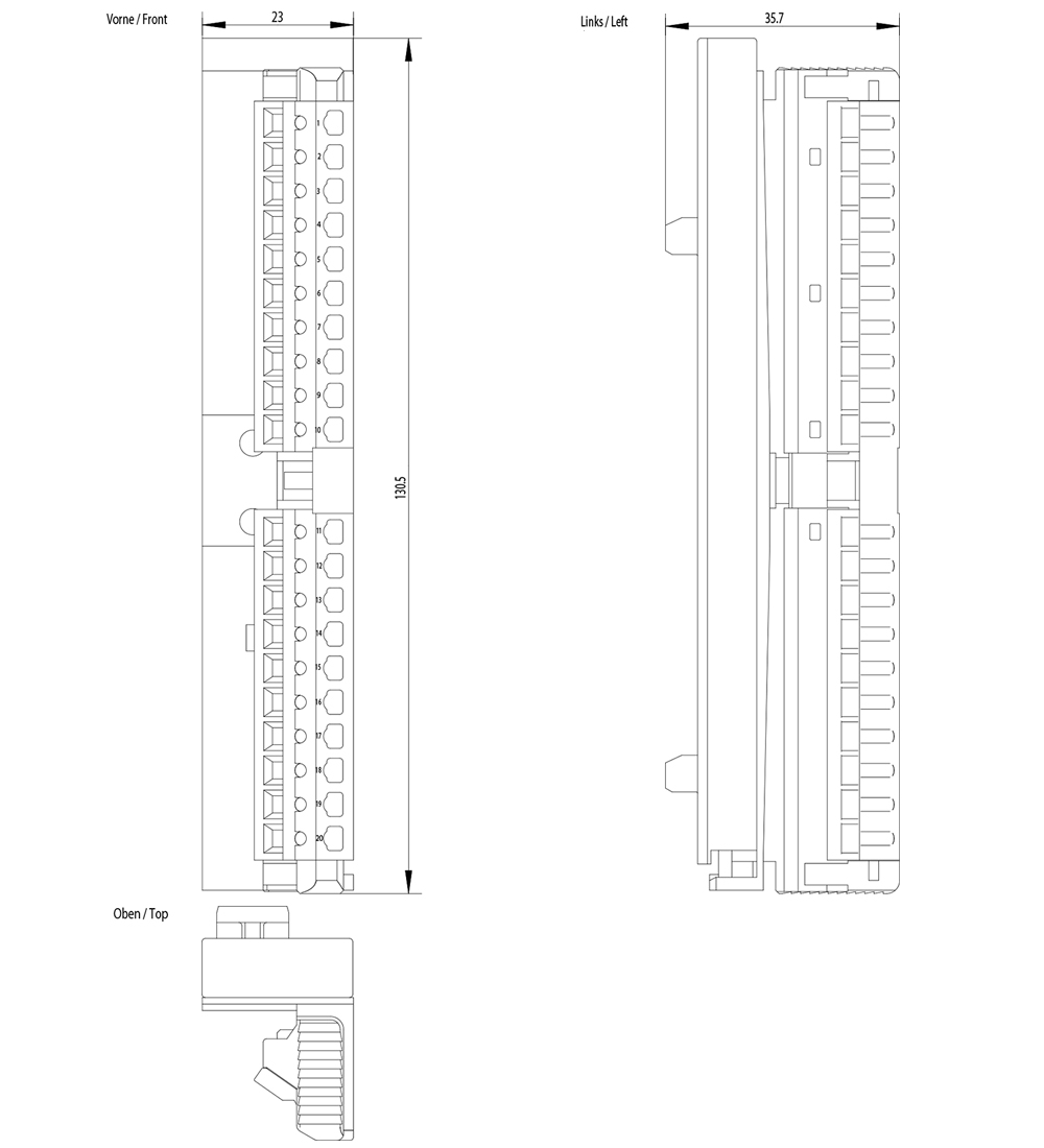 Kích thước Siemens Simatic 6ES7392-1BJ00-0AA0 : Đầu nối cáp Simatics S7-300