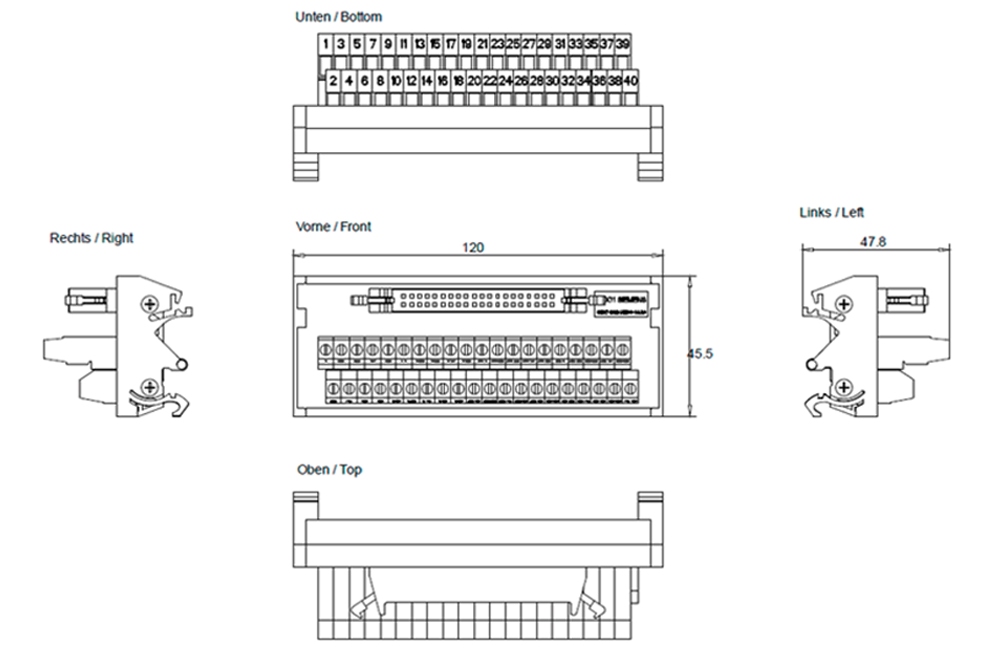Kích thước Siemens Simatic 6ES7392-1BN00-0AA0 : Đầu nối Cáp Simatics S7-300