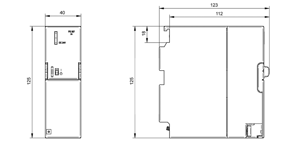 Kích thước Siemens Simatic 6ES7307-1BA01-0AA0 : Bộ nguồn Simatics S7-300