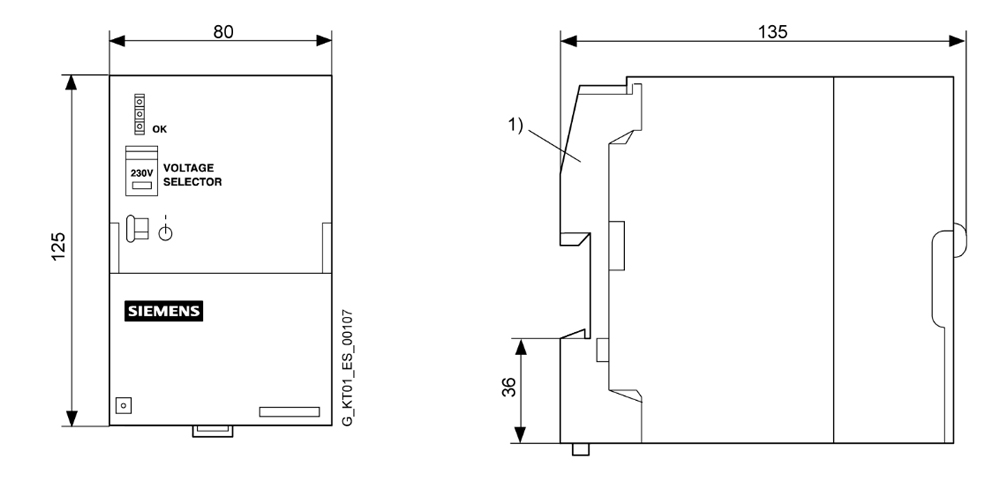 Kích thước Siemens Simatic 6ES7307-1EA80-0AA0 : Bộ nguồn Simatics S7-300
