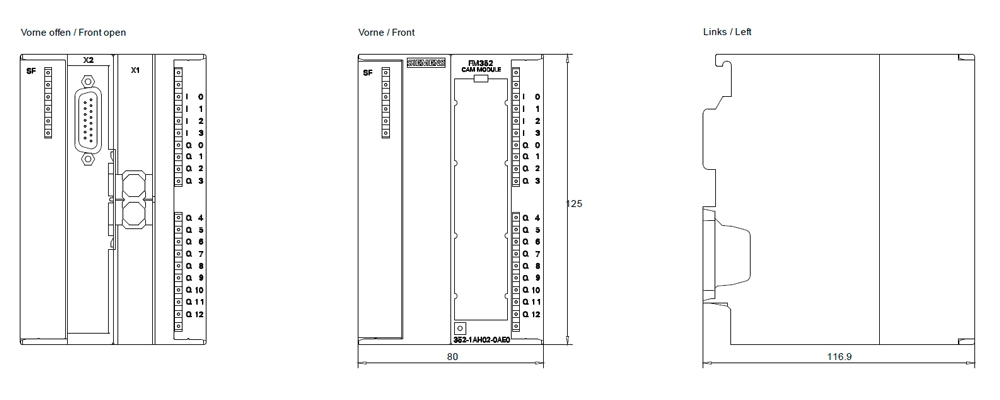 Kích thước Siemens Simatic 6ES7352-1AH02-0AE0 : Bộ điều khiển Cam FM352 Simatics S7-300
