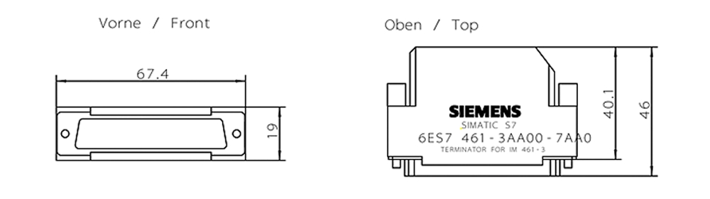 Kích thước Siemens Simatic 6ES7461-3AA00-7AA0 : Đầu nối cuối Simatics S7-400