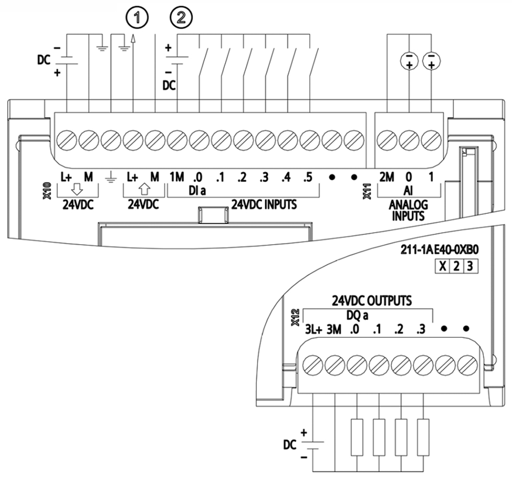 Cách đấu nối Siemens Simatic 6ES7211-1HE40-0XB0 : Bộ lập trình điều khiển CPU 1211C Simatics S7-1200