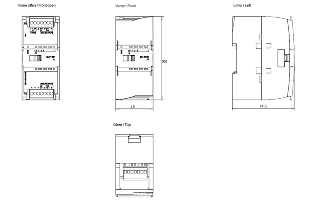 Kích thước Siemens Simatic 6ES7231-5ND32-0XB0 : Mô đun SM 1231 Simatics S7-1200