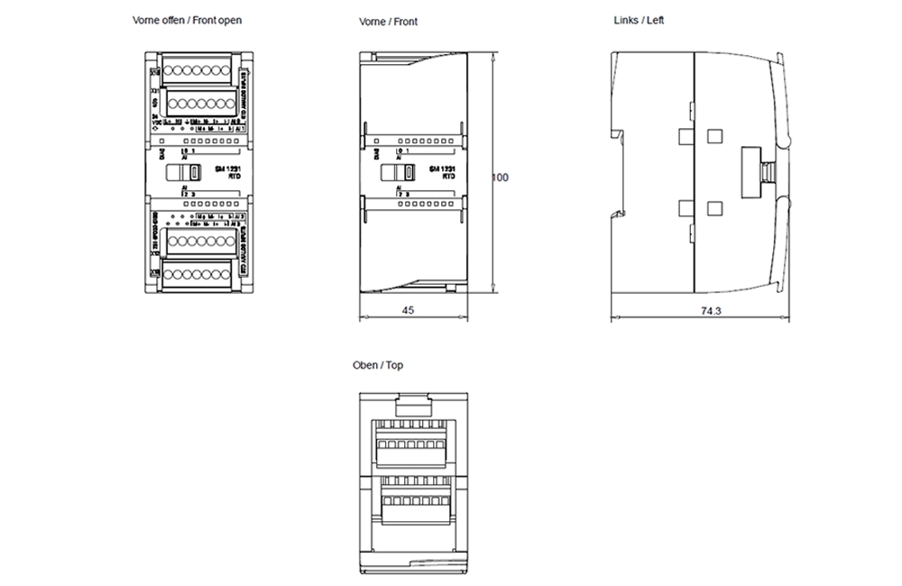 Kích thước Siemens Simatic 6ES7231-5PD32-0XB0 : Mô đun SM 1231 RTD Simatics S7-1200