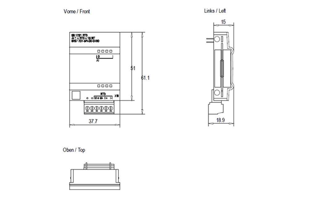 Kích thước Siemens Simatic 6ES7231-5QA30-0XB0 : Mô đun SB 1231 TC Simatics S7-1200