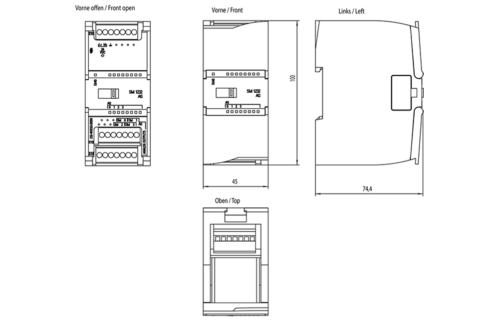 Kích thước Siemens Simatic 6ES7232-4HD32-0XB0 : Mô đun SM 1232 Simatics S7-1200
