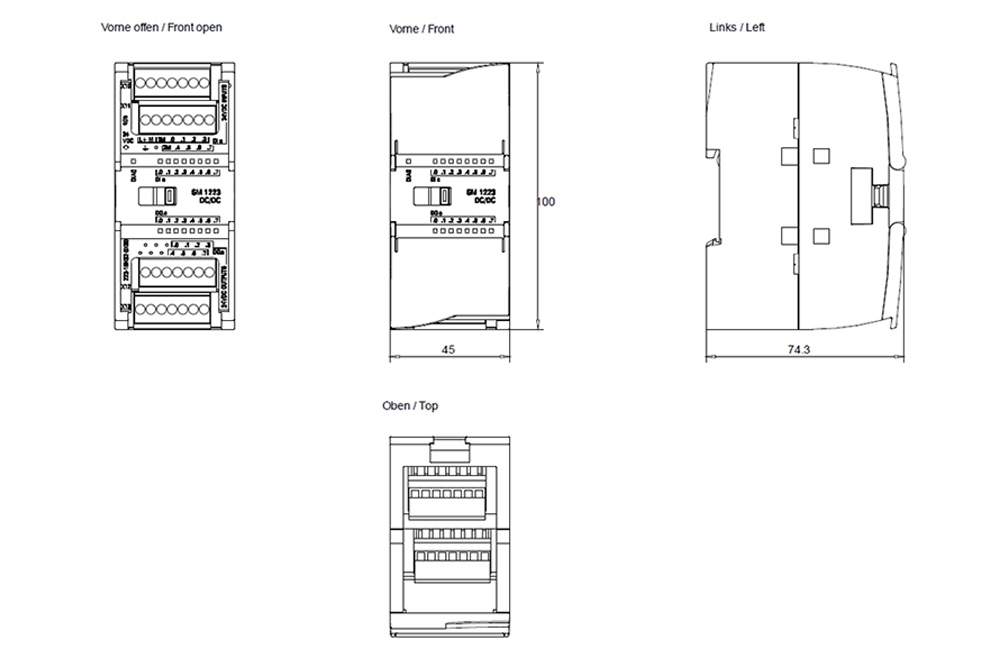 Kích thước Siemens Simatic 6ES7223-1PL32-0XB0 : Mô đun SM 1223 Simatics S7-1200