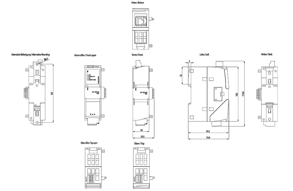 Kích thước Siemens Simatic 6GK7243-8RX30-0XE0 : Bộ xử lý giao tiếp CP 1243-8 Simatics S7-1200