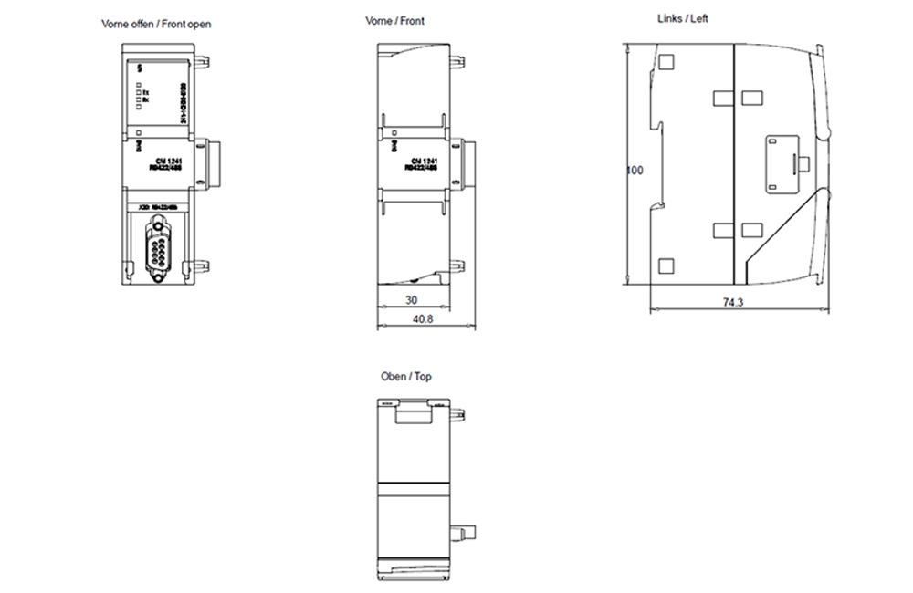 Kích thước Siemens Simatic 6ES7241-1AH32-0XB0 : Mô đun truyền thông CM 1241 Simatics S7-1200