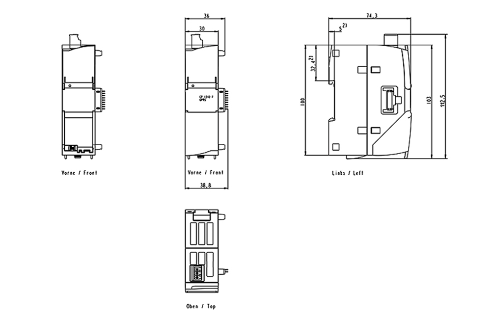 Kích thước Siemens Simatic 6GK7242-7KX31-0XE0 : Bộ xử lý giao tiếp CM 1242-7 Simatics S7-1200