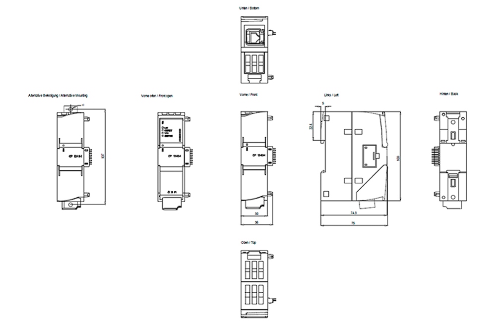 Kích thước Siemens Simatic 6GK7243-1BX30-0XE0 : Bộ xử lý giao tiếp CM 1243-1 Simatics S7-1200