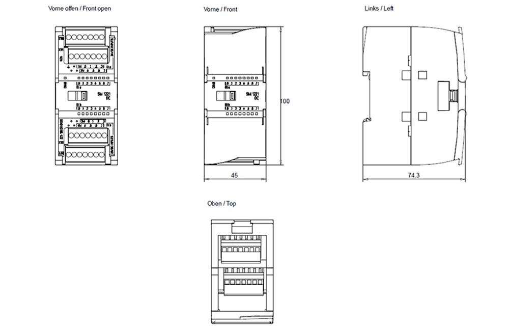 Kích thước Siemens Simatic 6ES7221-1BH32-0XB0 : Mô đun SM 1221 Simatics S7-1200