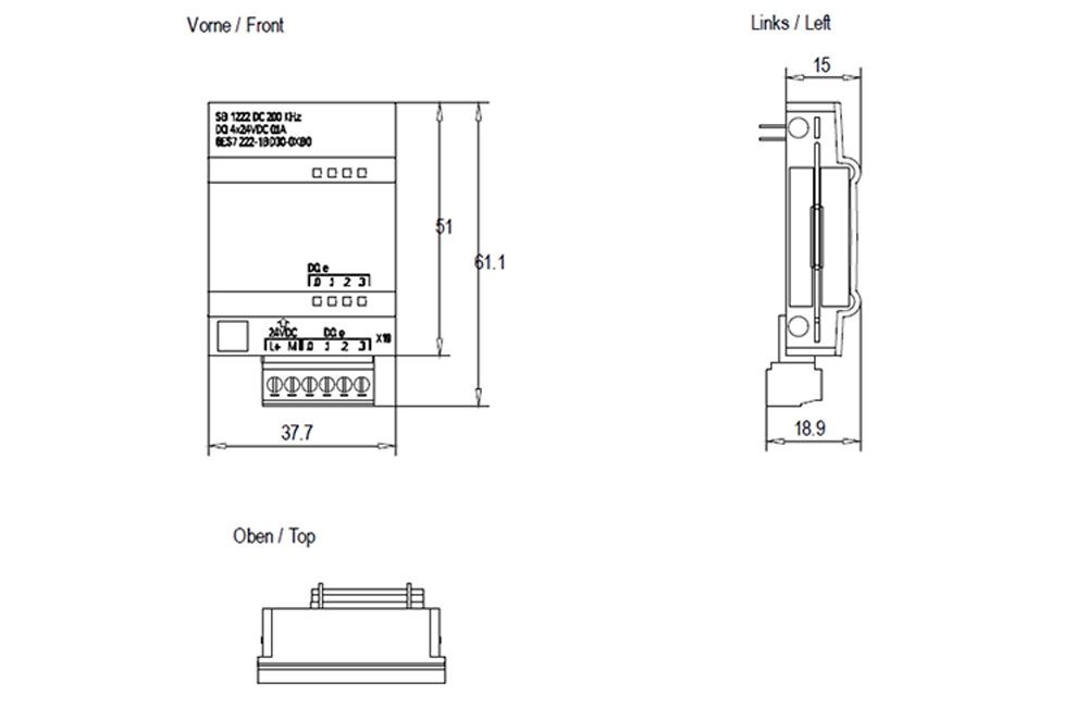 Kích thước Siemens Simatic 6ES7222-1BD30-0XB0 : Mô đun SB 1222 Simatics S7-1200