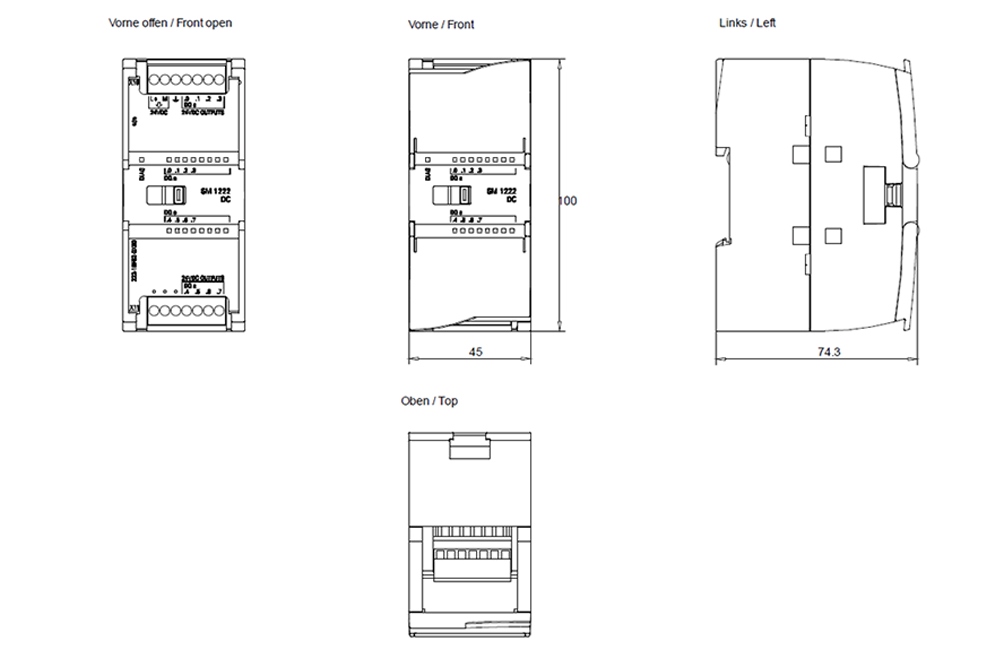 Kích thước Siemens Simatic 6ES7222-1BF32-0XB0 : Mô đun SM 1222 Simatics S7-1200
