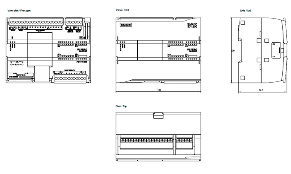 Kích thước Siemens Simatic 6ES7215-1AF40-0XB0 : Bộ lập trình CPU 1215 FC Simatics S7-1200