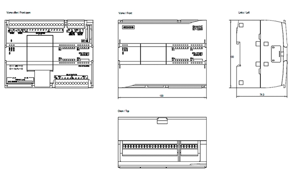 Kích thước Siemens Simatic 6ES7215-1HF40-0XB0 : Bộ lập trình CPU 1215 FC Simatics S7-1200