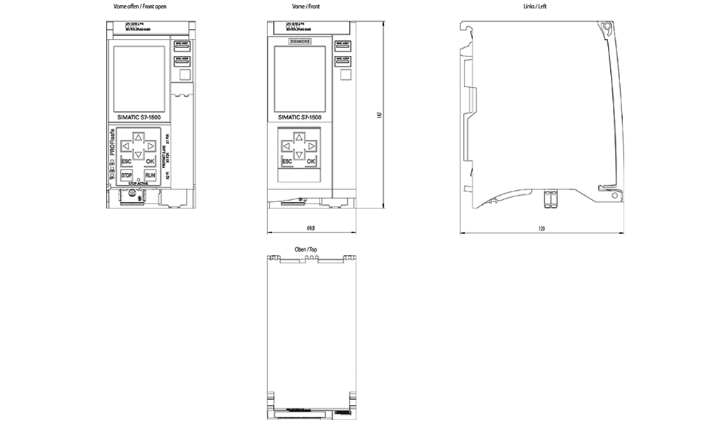 Kích thước Siemens Simatic 6ES7515-2FM02-0AB0 : Bộ lập trình CPU 1515F-2 PN Simatics S7-1500F
