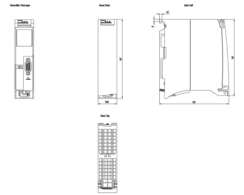 Kích thước Siemens Simatic 6GK7542-5DX00-0XE0 : Mô đun truyền thông CM 1542-5 Simatics S7-1500