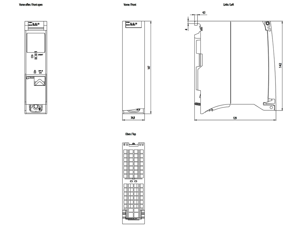 Kích thước Siemens Simatic 6GK7543-1AX00-0XE0 : Mô đun truyền thông CM 1543-1 Simatics S7-1500