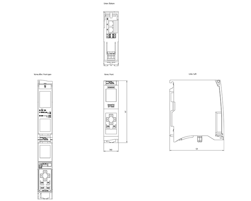 Kích thước Siemens Simatic 6ES7511-1AK02-0AB0 : Bộ xử lý trung tâm CPU 1511-1 PN Simatics S7-1500