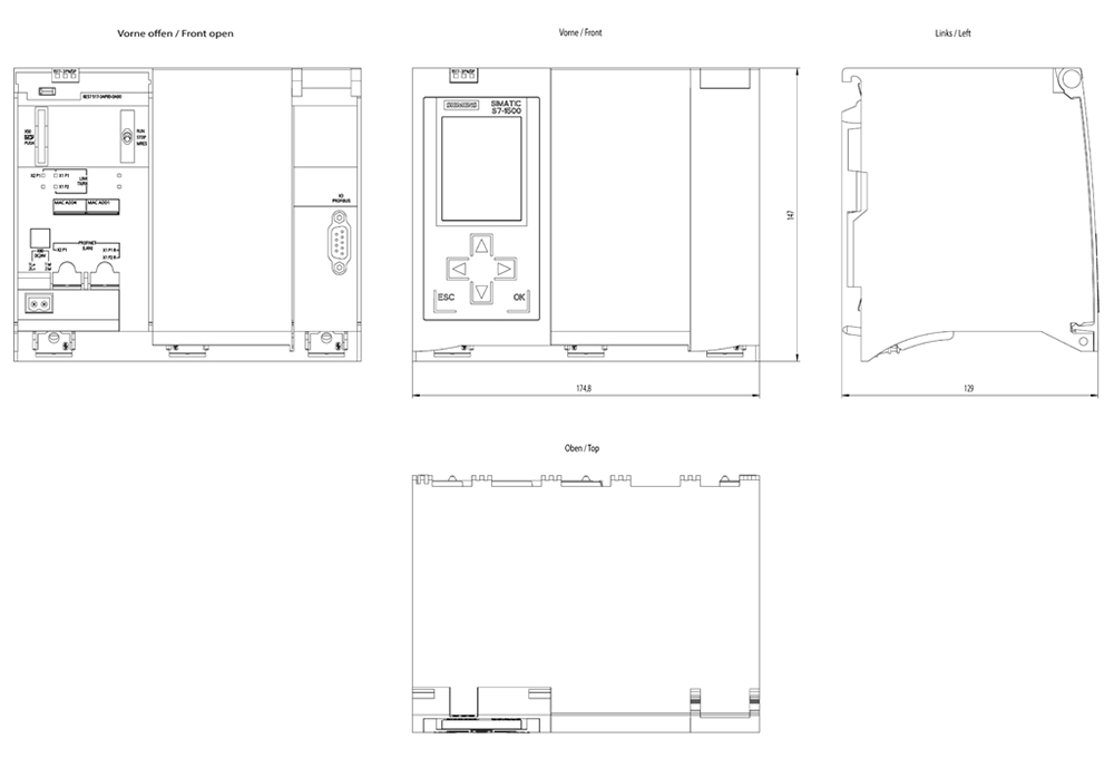 Kích thước Siemens Simatic 6ES7517-3AP00-0AB0 : Bộ xử lý trung tâm CPU 1517-3 PN/DP Simatics S7-1500