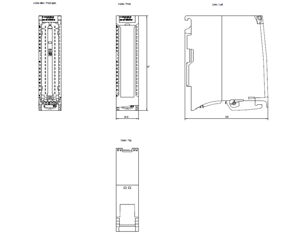 Kích thước Siemens Simatic 6ES7521-1BH50-0AA0 : Mô đun đầu vào digital Simatics S7-1500