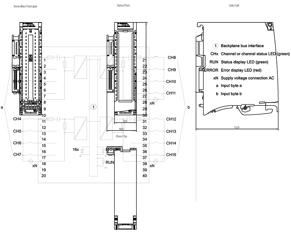 Kích thước Siemens Simatic 6ES7521-1FH00-0AA0 : Mô đun đầu vào digital Simatics S7-1500