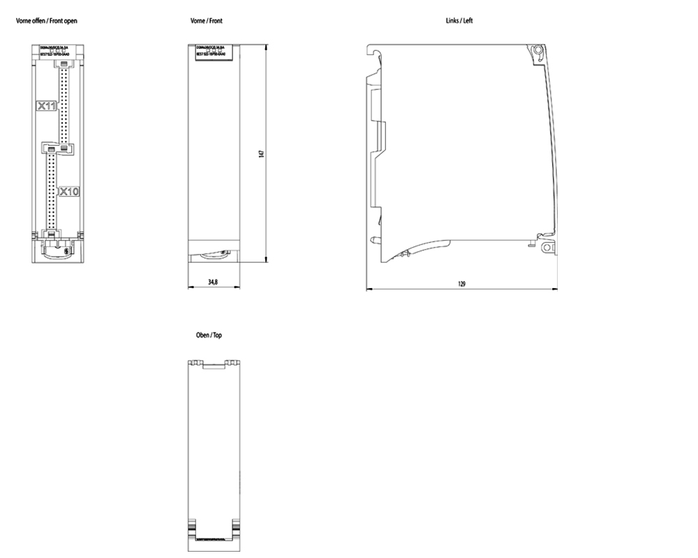 Kích thước Siemens Simatic 6ES7522-1BF00-0AB0 : Mô đun đầu ra digital Simatics S7-1500