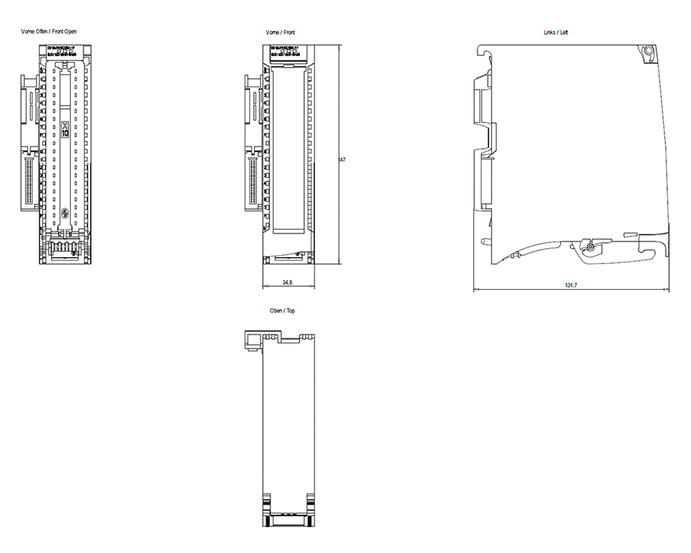 Kích thước Siemens Simatic 6ES7522-1BH01-0AB0 : Mô đun đầu ra digital Simatics S7-1500
