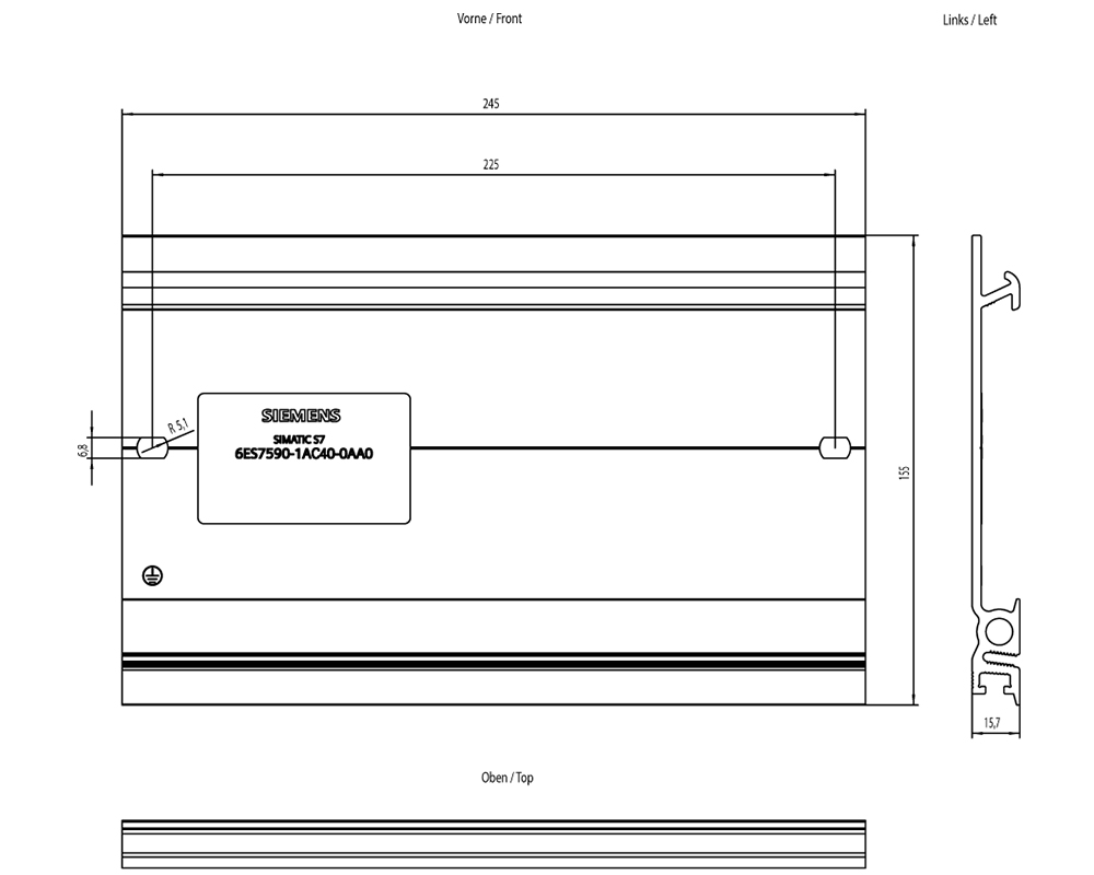 Kích thước Siemens Simatic 6ES7590-1AC40-0AA0 : Thanh ray 245mm Simatics S7-1500