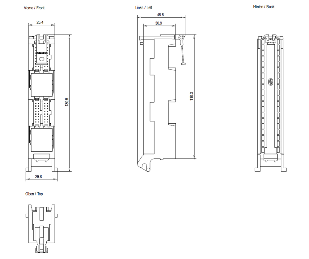 Kích thước Siemens Simatic 6ES7921-5AK20-0AA0 : Đầu nối phía trước 40 cổng vào/ra Simatics S7-1500