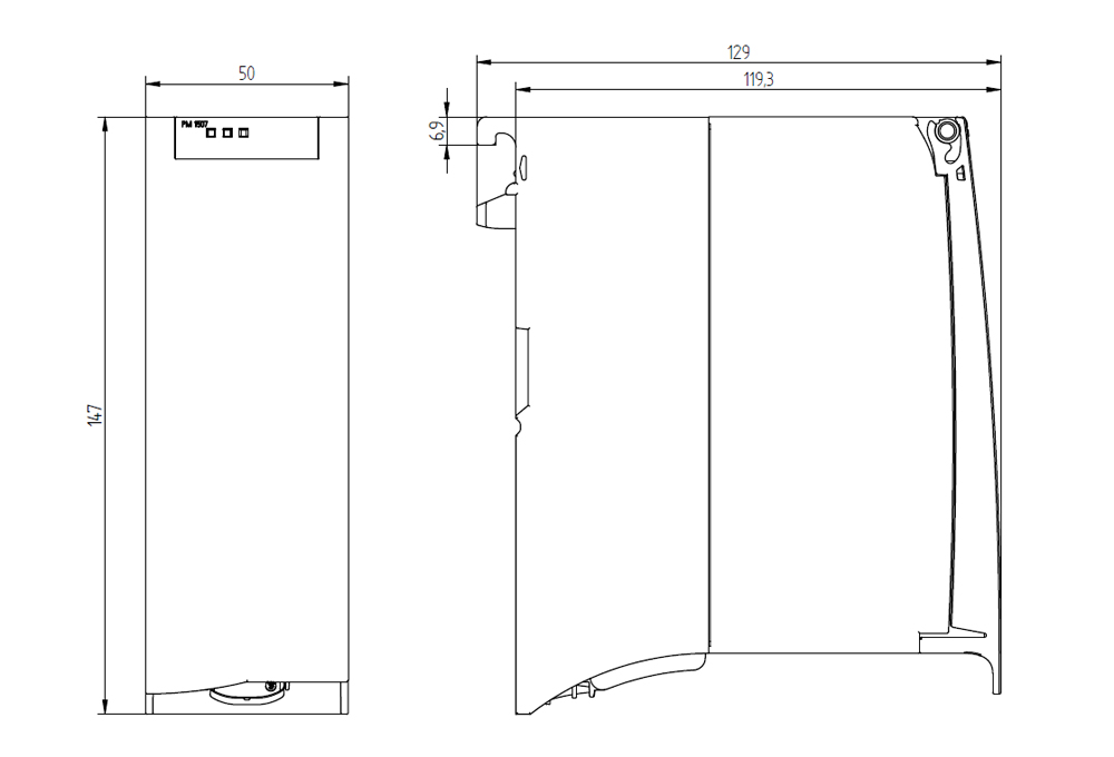 Kích thước Siemens Simatic 6EP1332-4BA00 : Bộ nguồn PM 1507 Simatics S7-1500