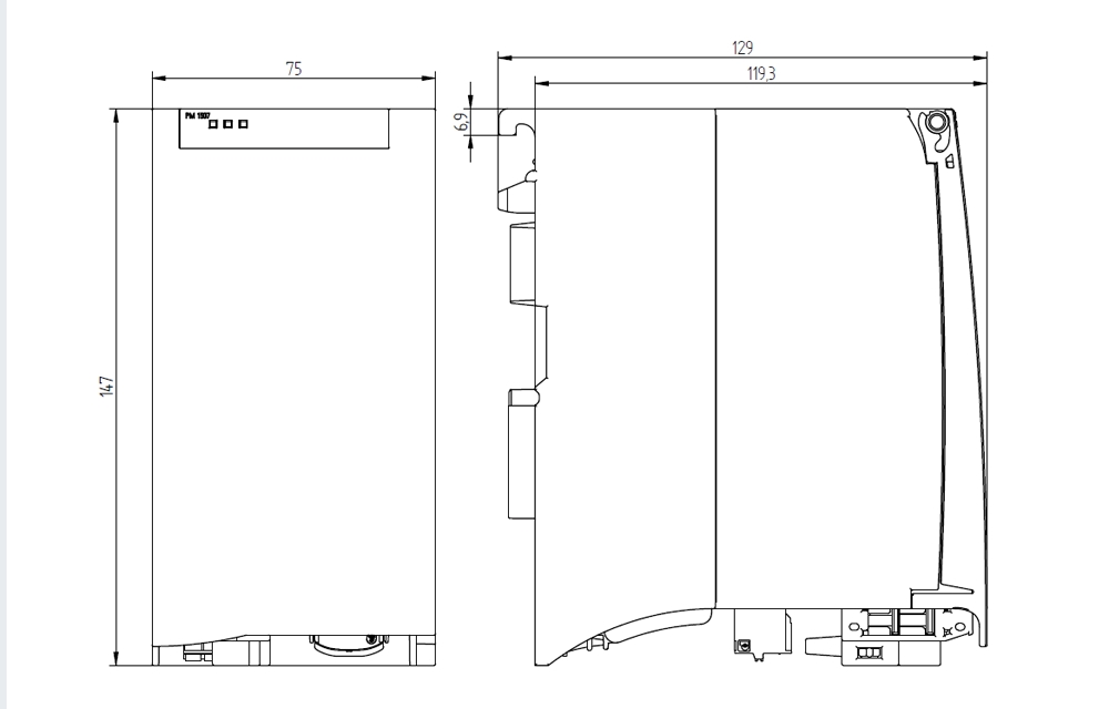 Kích thước Siemens Simatic 6EP1333-4BA00 : Bộ nguồn PM 1507 Simatics S7-1500