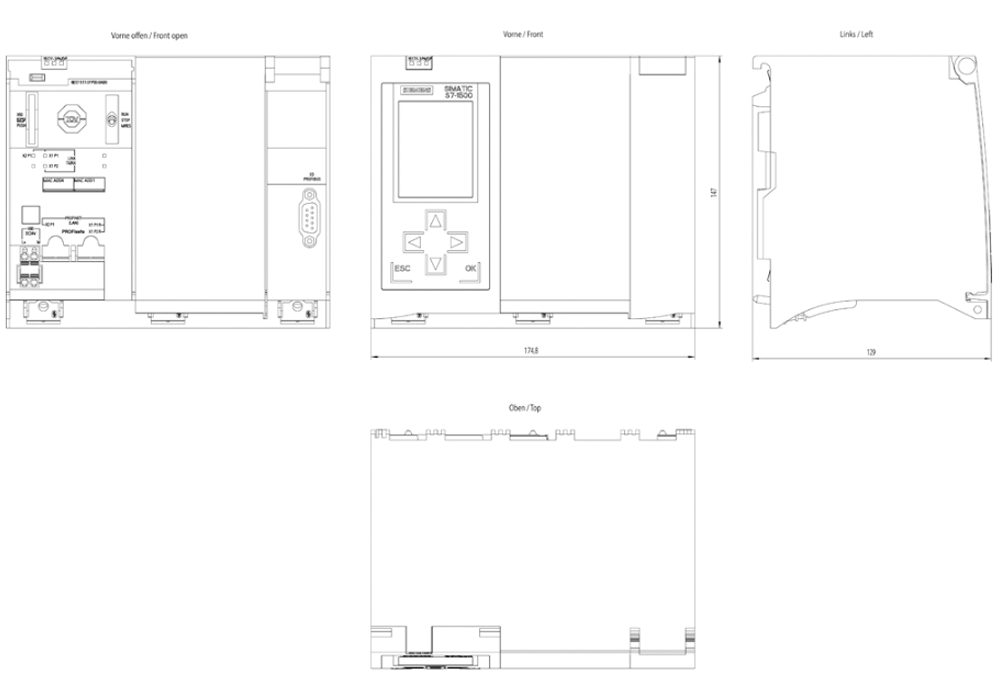 Kích thước Siemens Simatic 6ES7517-3FP00-0AB0 : Bộ xử lý trung tâm CPU 1517F-3 PN/DP Simatics S7-1500