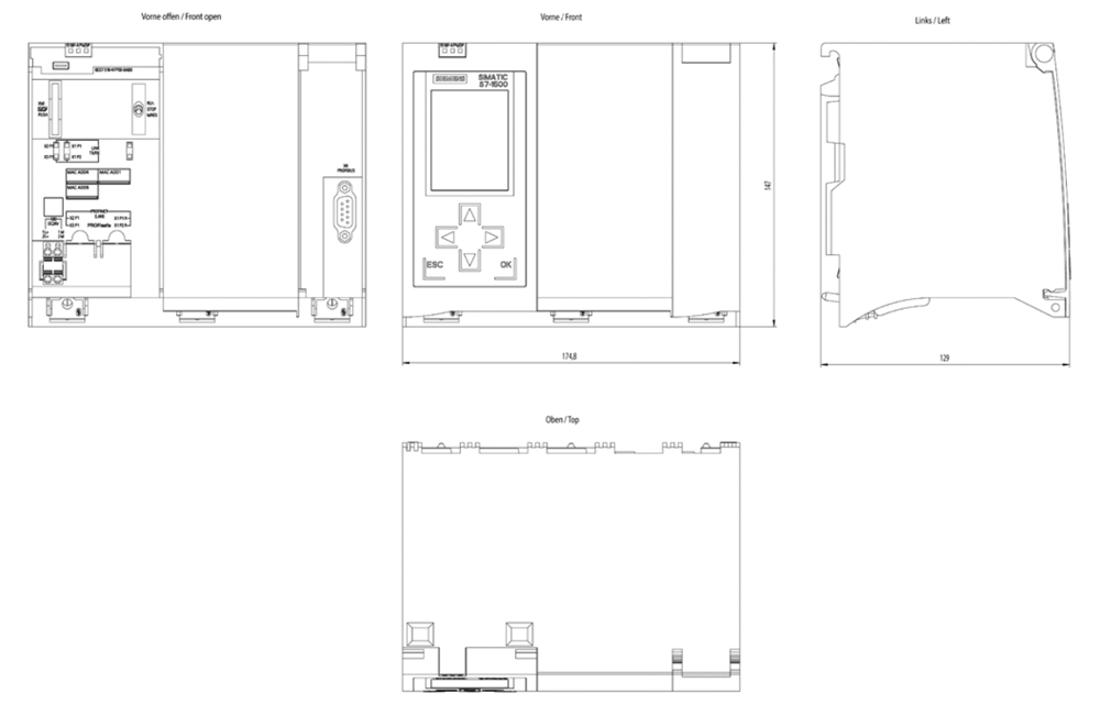 Kích thước Siemens Simatic 6ES7518-4FP00-0AB0 : Bộ xử lý trung tâm CPU 1518F-4 PN/DP Simatics S7-1500