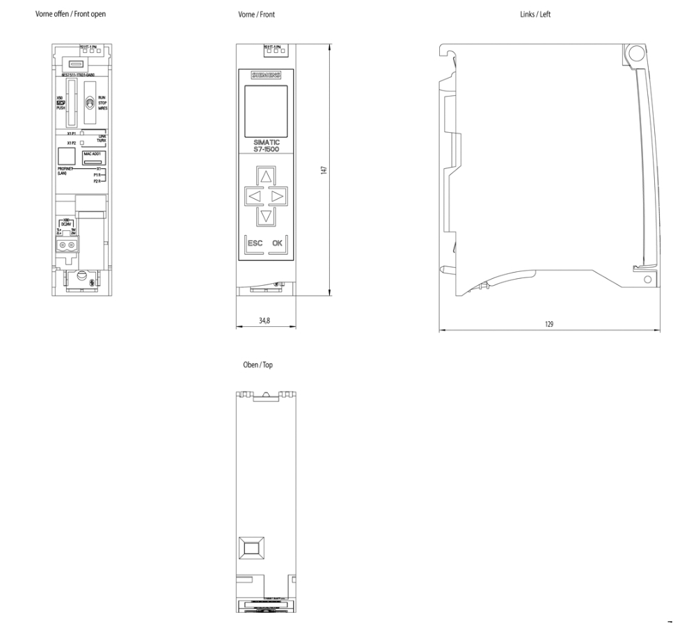 Kích thước Siemens Simatic 6ES7511-1TK01-0AB0 : Bộ xử lý trung tâm CPU 1511T-1 PN Simatics S7-1500